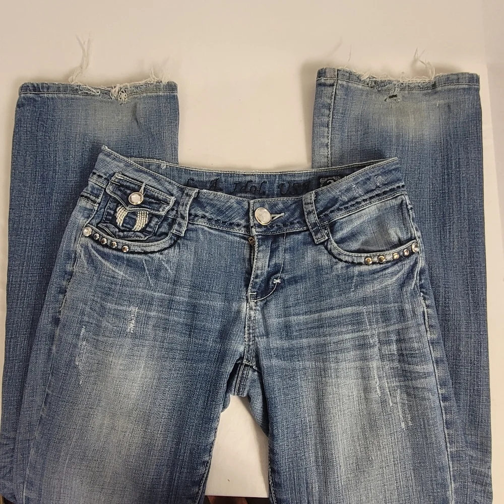 La Idol Jeans Angel Wing Embroidered Rhinestone Bling Size 3